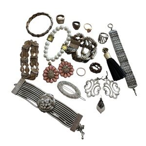 Jewelry Box Lot Broken Mismatched Not Worn Bracelet Rings Earrings Crafting 18PC